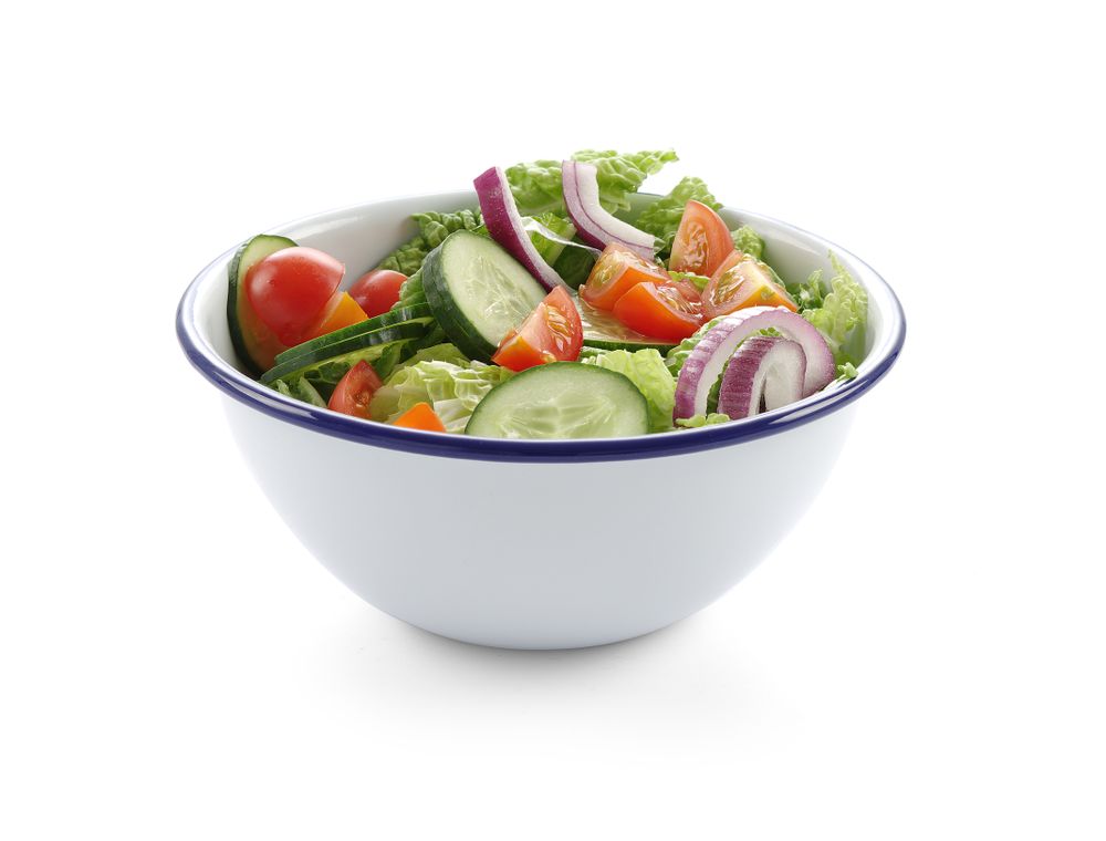 Emaille Salatschüssel Retro weiß mit blauem Rand 920ml ⌀16x(H)7,5cm