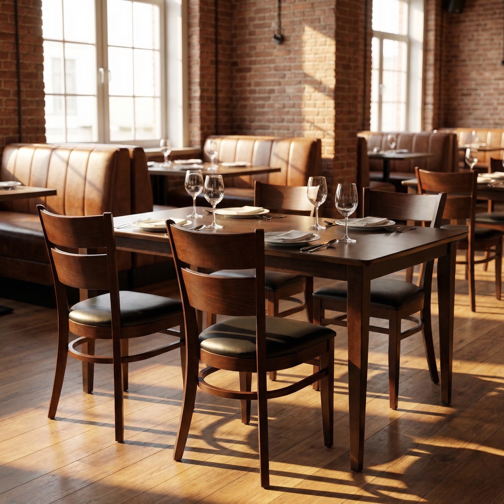 1+4 Garnitur Echtholz 120x80cm Grace Braun Restaurant Stühle Bistro Gastro Tische
