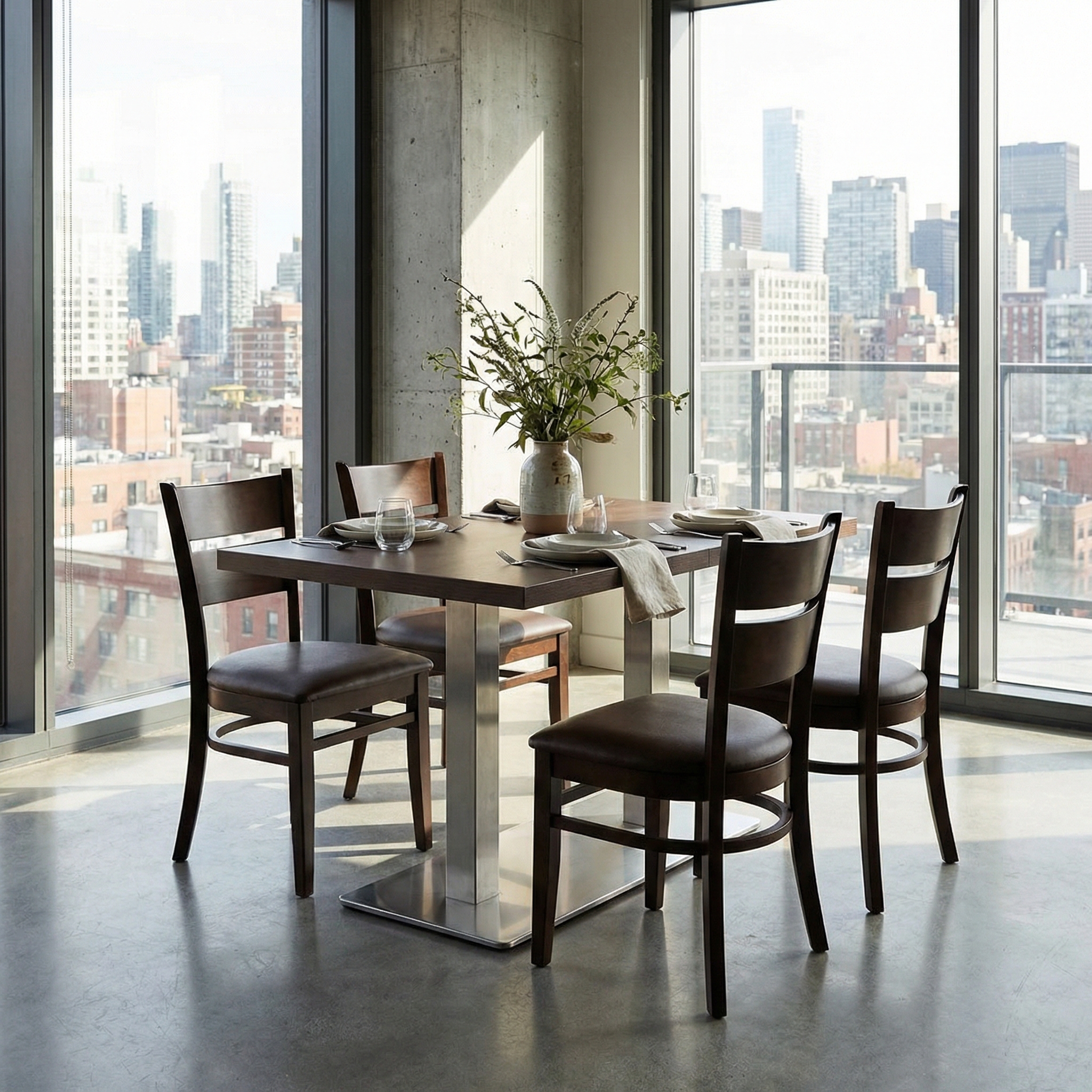 1+4 Garnitur Tisch Set 120x80cm Walnuss Grace Restaurant Stühle Tisch Lyon