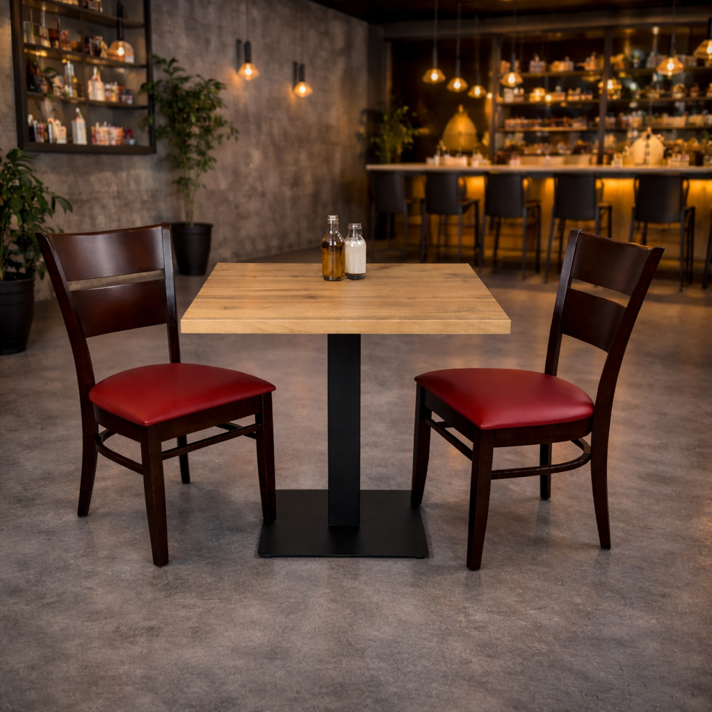 1+2 kişilik oturma grubu, 60x60 cm bistro masası, restoran sandalyeleri, gastronomi mobilyaları