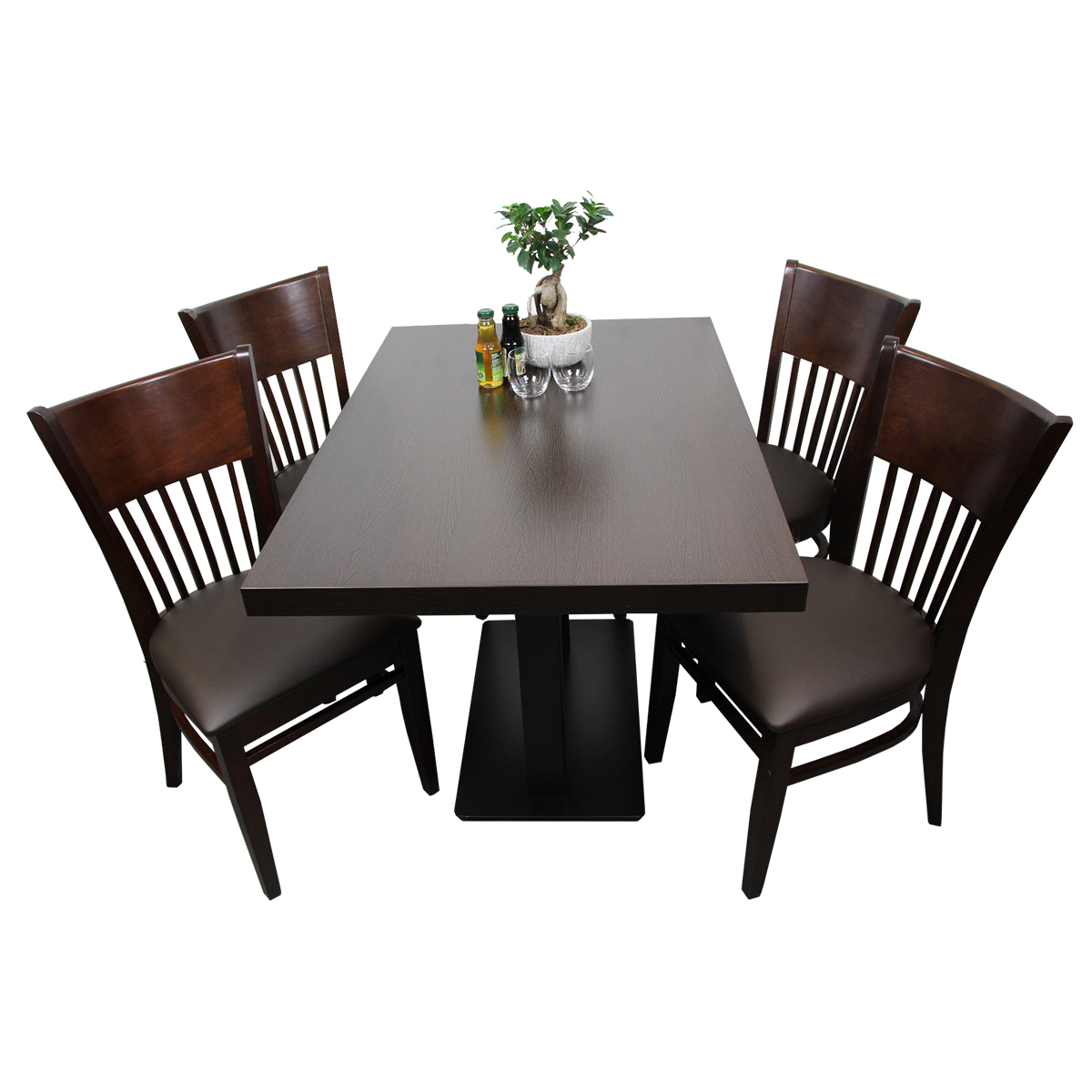 1+4 Garnitur 120x80cm Vera Braun Restaurant Stühle Bistro Gastro Tische