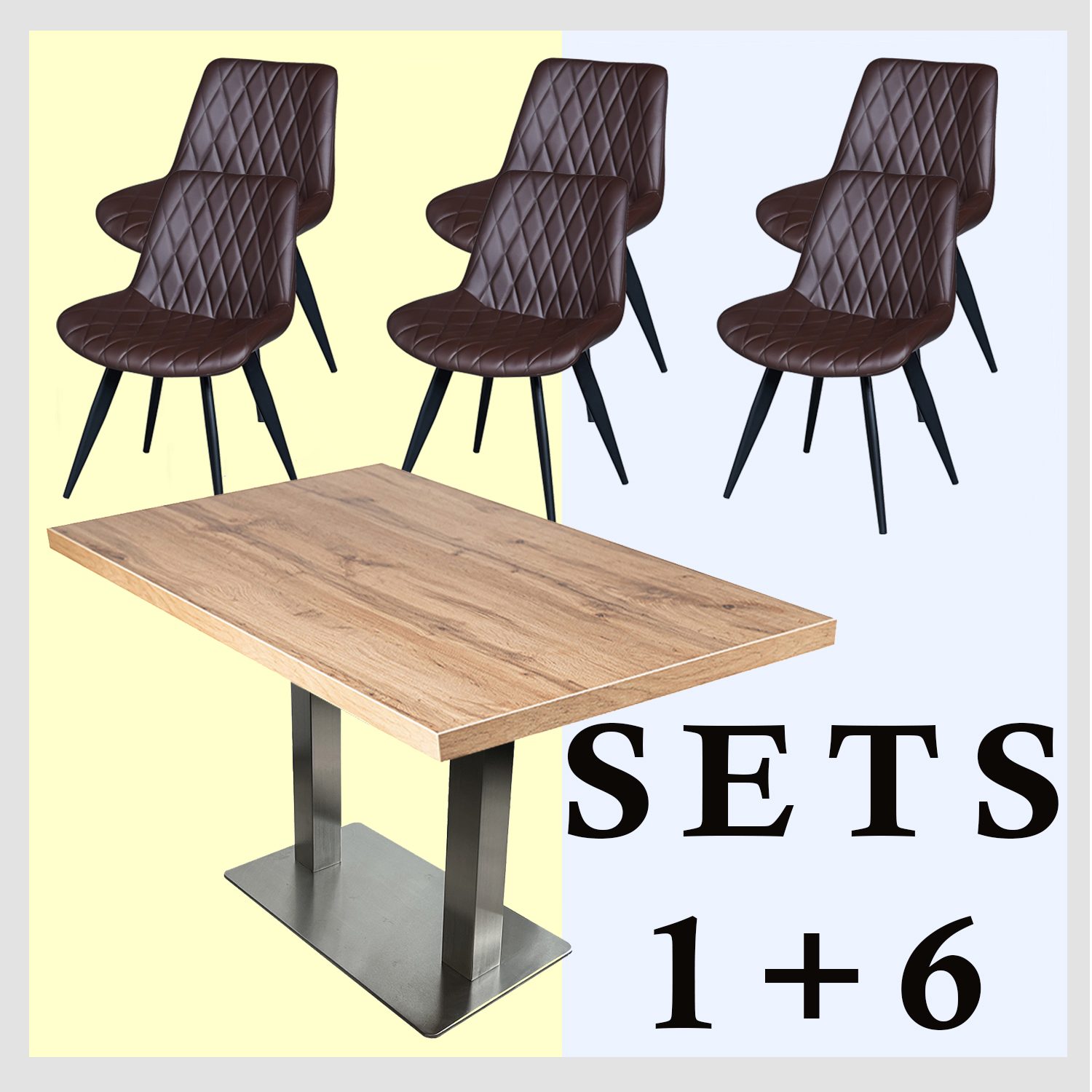 1+6 Garnitur 120x80cm Scarlet Dunkelbraun Restaurant Stühle Tisch Andora Silber