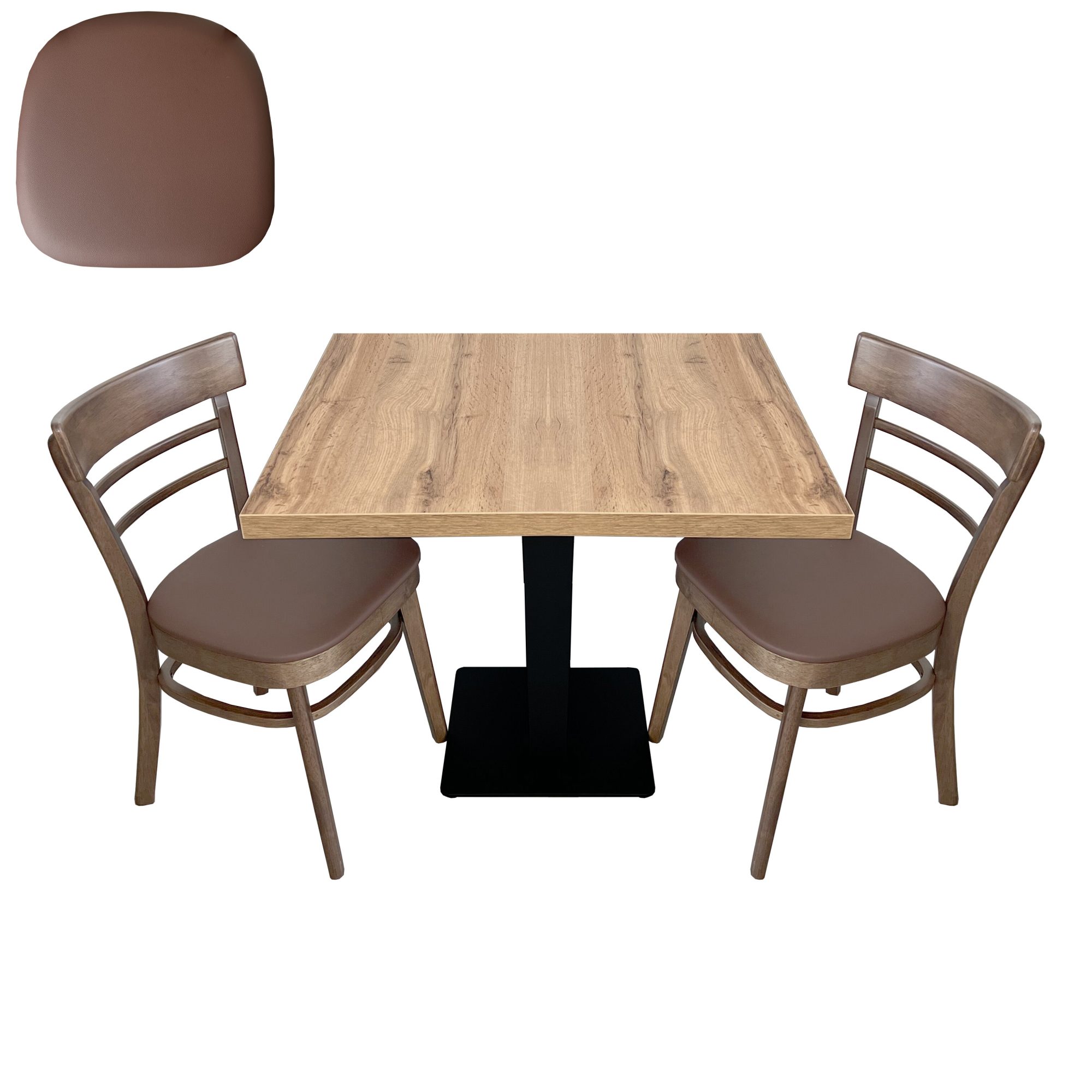 1+2 Restaurant Set 60x60cm Stuhl Emma Cocoa Rot Kunstleder