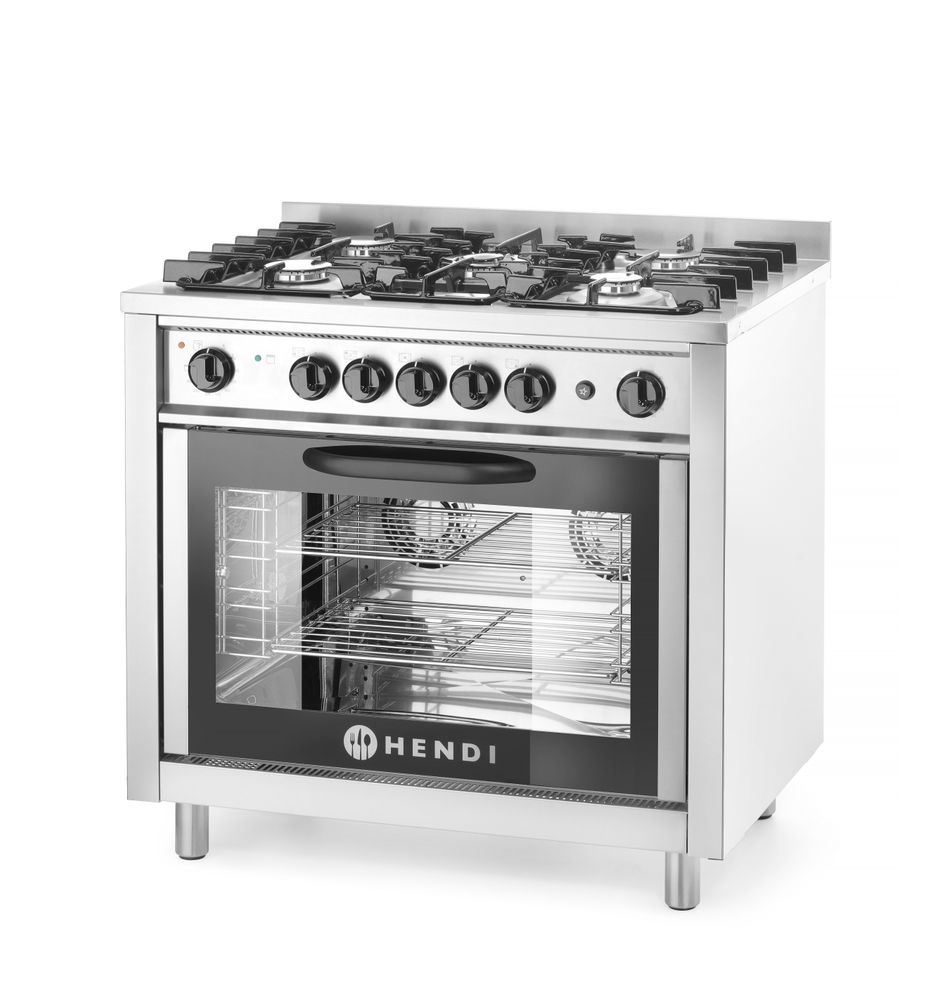 Gasherd - 5 Kochfelder mit elektrischem Konvektionsofen 230V/2900W 14.3kW 90x65,3x(H)90cm
