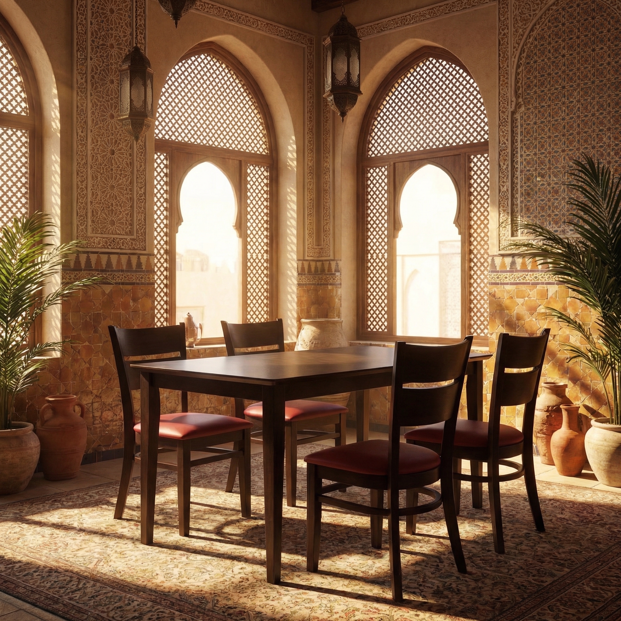 1+4 Takım Gerçek Ahşap 120x80 cm Grace Kırmızı Restoran Sandalyeleri Bistro Gastro Masaları