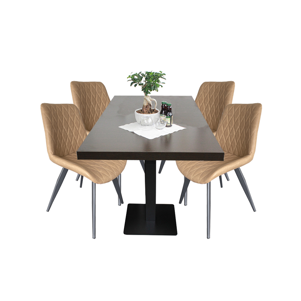 1+4 Garnitur 120x80cm Scarlet Hellbraun Restaurant Stühle Hotel Bistro Tische
