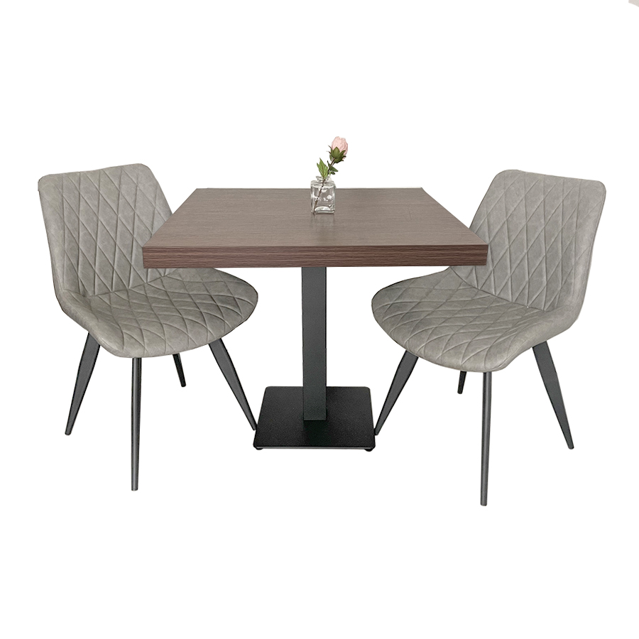 1+2 Garnitur grau Scarlet 80x80 Restaurant Tisch Walnuss und Stühle