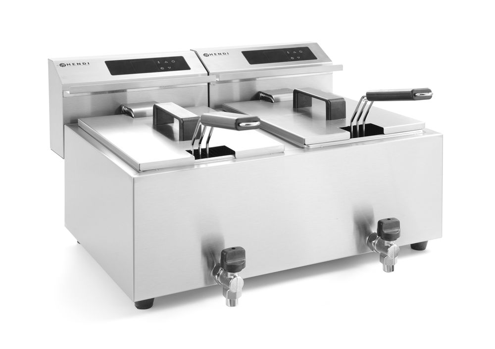 Friteuse Profi Line digital- mit Ablasshahn 2 x 8 l    Profi Line  16L  230V/7000W  605x515x(H)350mm-ING11589