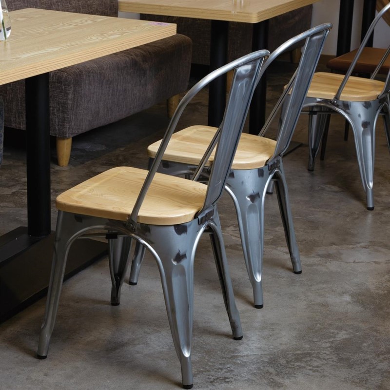 Restaurant Bistro Stuhl Stella Holzsitz aus Stahl Grau Schwarz Silber