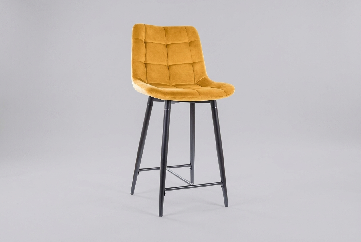Barhocker Amara halbhoch Samtstoff Gold mit Metallgestell 